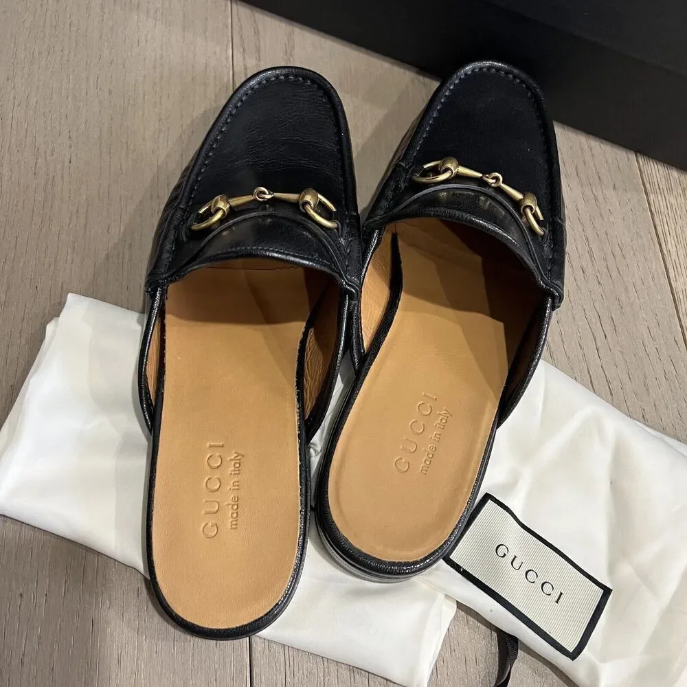 GUCCI Quentin Horsebit Mules Loafers Men's Open Roos Black Size 9 NEW